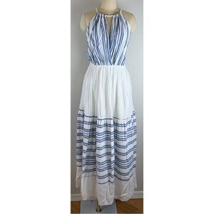 Olympic Grigoropoulos Vintage Women's Grecian Blue and White Striped Maxi Dress